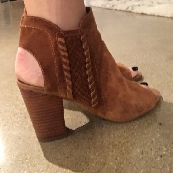 cognac peep toe booties